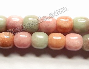 Mixed Peach Green Pink Mashan Jade  -  Smooth Round Drum  15"