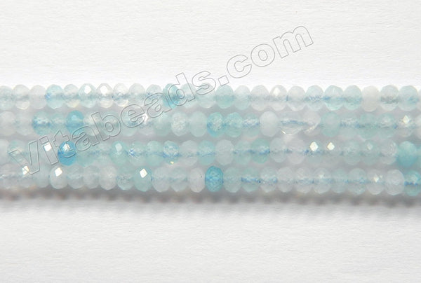 Natural Mixed Light Aquamarine A  -  Small Faceted Rondell Beads  15"