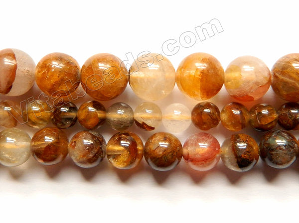 Natural Golden Amber Brown Quartz  -  Smooth Round Beads 15"