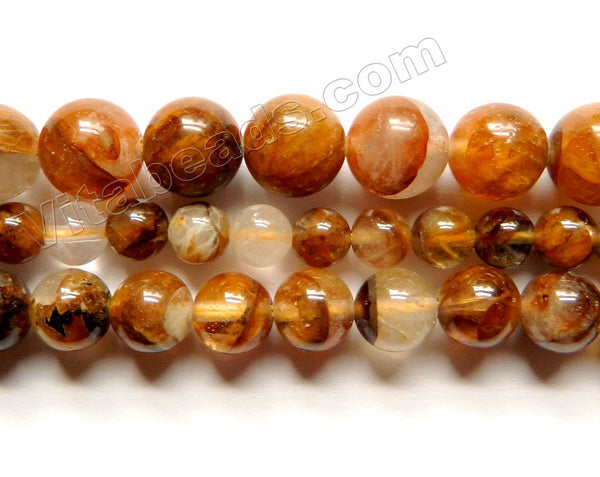 Natural Golden Amber Brown Quartz  -  Smooth Round Beads 15"