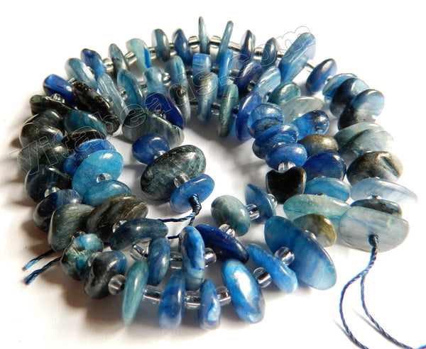 Natural Deep Blue Kyanite Stone  -  Center Drilled Chip Saucers w Spacer 16"