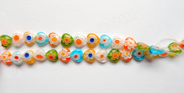 Glass Beads  -  Puff Heart - Mixed Flower 16"