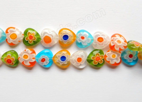 Glass Beads  -  Puff Heart - Mixed Flower 16"
