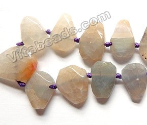 Warm Grey Fire Agate  -  Graduated Center Drilled Faceted Flat 16"