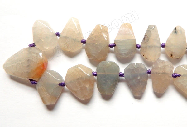 Warm Grey Fire Agate  -  Graduated Center Drilled Faceted Flat 16"