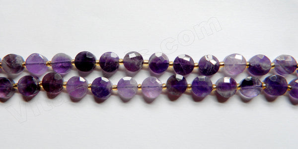 Amethyst A Mixed -  Star Cut Faceted Coins w/ Spacers  16"