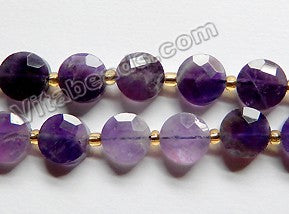 Amethyst A Mixed -  Star Cut Faceted Coins w/ Spacers  16"