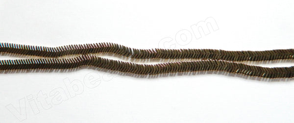 Pyrite Hematite  -  Thin V Shape Beads  16"