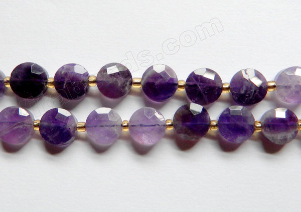 Amethyst A Mixed -  Star Cut Faceted Coins w/ Spacers  16"