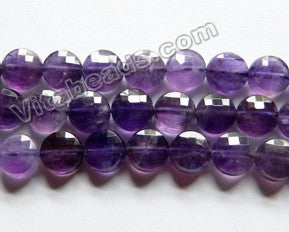 Amethyst AA  -  Faceted Diamond Cut Coins  15.5"