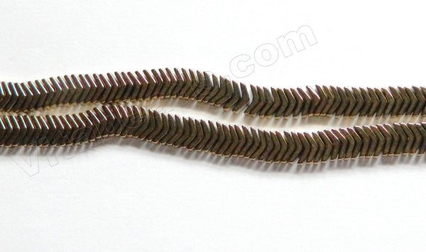 Pyrite Hematite  -  Thin V Shape Beads  16"