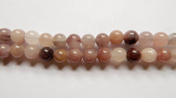 Natural Mixed Purple Grey White Strawberry Quartz  -  Smooth Round Beads  15.5"