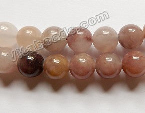 Natural Mixed Purple Grey White Strawberry Quartz  -  Smooth Round Beads  15.5"