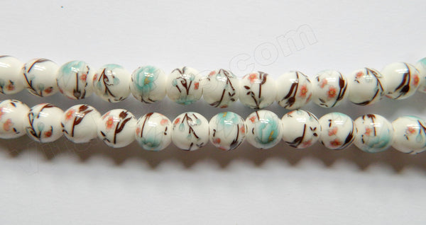 Porcelain Beads - White w/ Cherry Flora Beads  13"