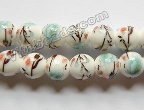 Porcelain Beads - White w/ Cherry Flora Beads  13"