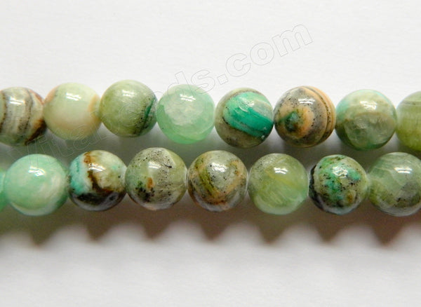 Green Line Chrysoprase Jasper  -  Smooth Round Beads  16"