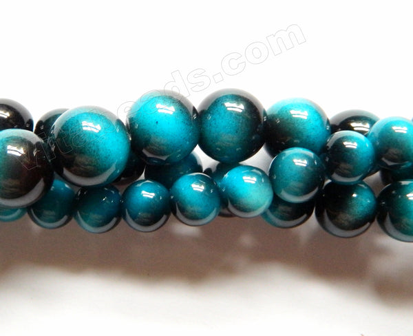Ceramic Tiger Eye  -  Turquoise Blue  -  Smooth Round  15"
