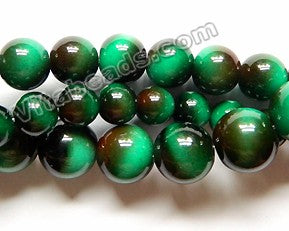Ceramic Tiger Eye  -  Emerald Green -  Smooth Round  15"