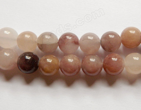 Natural Mixed Purple Grey White Strawberry Quartz  -  Smooth Round Beads  15.5"