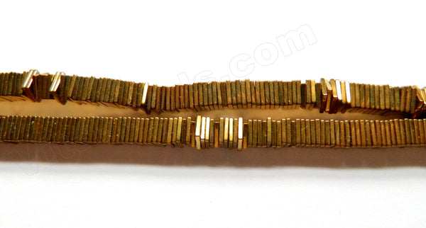 Gold Hematite  -  Center Drilled Flat Thin Squares  16"
