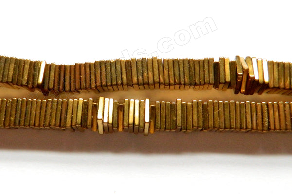 Gold Hematite  -  Center Drilled Flat Thin Squares  16"