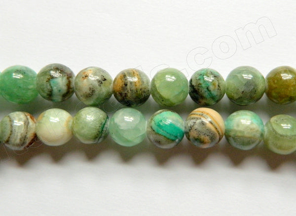Green Line Chrysoprase Jasper  -  Smooth Round Beads  16"