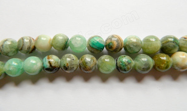 Green Line Chrysoprase Jasper  -  Smooth Round Beads  16"