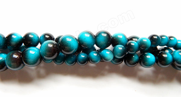 Ceramic Tiger Eye  -  Turquoise Blue  -  Smooth Round  15"