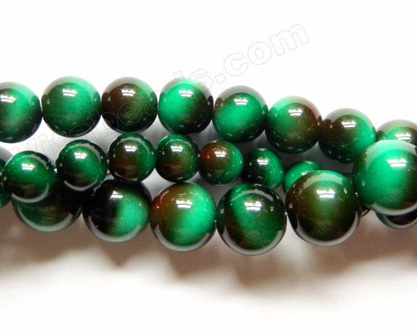 Ceramic Tiger Eye  -  Emerald Green -  Smooth Round  15"