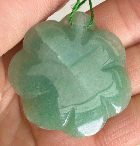 Carved Flower Pendant - Green Aventurine - Dark