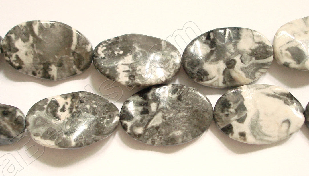 Black White Marble  - Wave Flat Ovals  16"