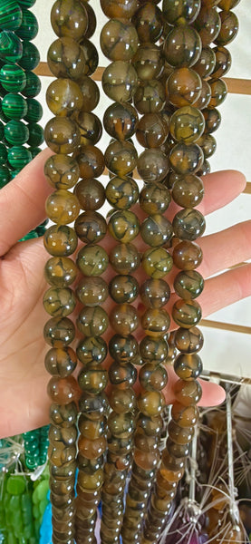 Yellow Green Fire Agate  -  Smooth Round Beads  16"