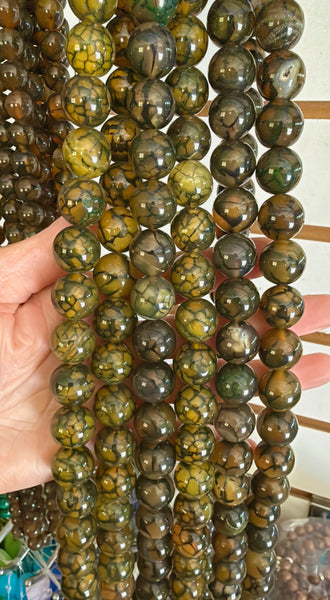 Yellow Green Fire Agate  -  Big Smooth Round Beads  16"