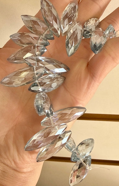 Mystic Grey Crystal   -  Faceted Marquise Top Drilled  6"