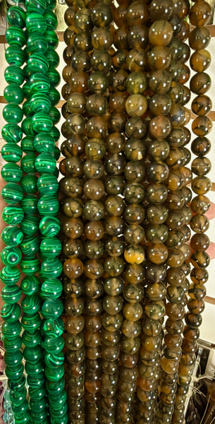 Yellow Green Fire Agate  -  Smooth Round Beads  16"