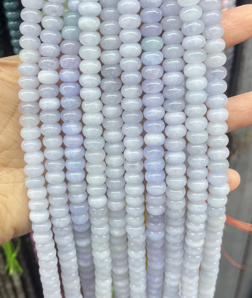Pale Blue Lace Mashan Jade  -  Smooth Rondel  15"