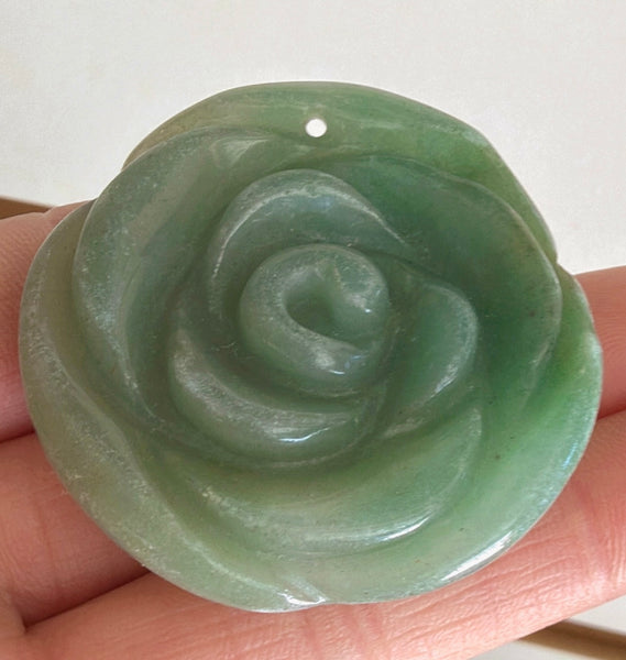 Carved Round Rose Pendant - Green Aventurine
