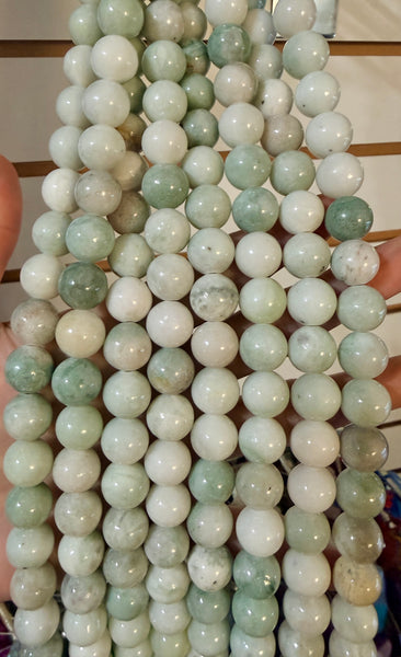Natural Light Green Jadeite Stone  -  Smooth Round Beads  16"