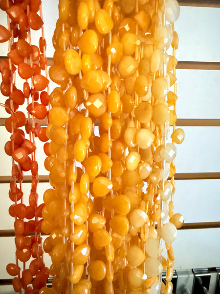 Dark Yellow Jade  -  13mm Faceted Flat Briolette 16"