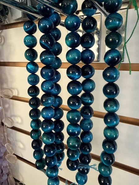 Turquoise Blue Tiger Eye AAA  -  Smooth Round Beads 15"