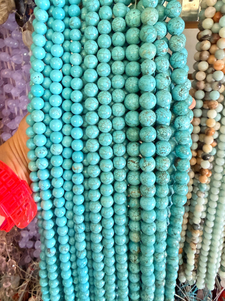 Blue Cracked Turquoise - Smooth Round Beads   16"