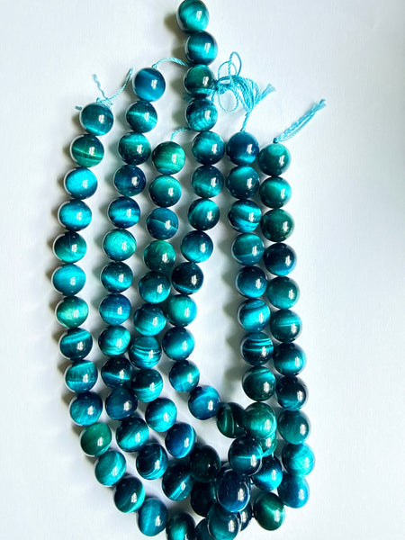 Turquoise Blue Tiger Eye AAA  -  Smooth Round Beads 15"