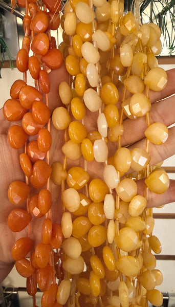 Dark Yellow Jade  -  13mm Faceted Flat Briolette 16"
