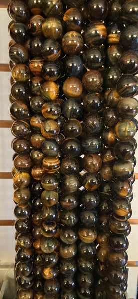 Blue Tiger Eye w/ Yellow AA  -  Smooth Round  16"