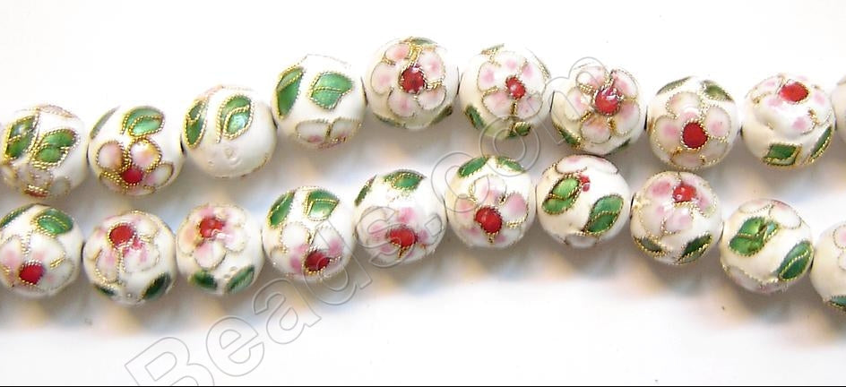 Cloisonné Round Beads   Color:  White