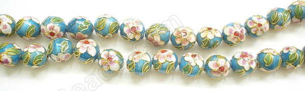 Cloisonné Round Beads 7"   Color:  Aqua Blue