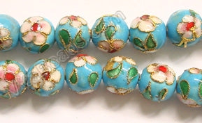 Cloisonné Round Beads 7"   Color:  Aqua Blue
