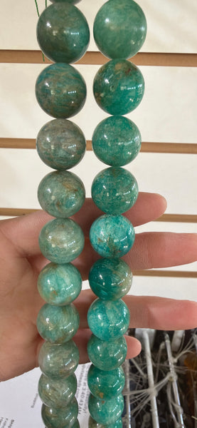 Russia Amazonite Light  -  Big Smooth Round Beads  16"