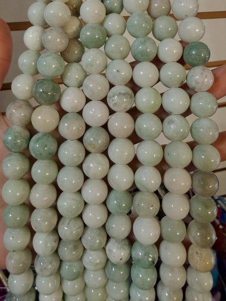 Natural Light Green Jadeite Stone  -  Smooth Round Beads  16"