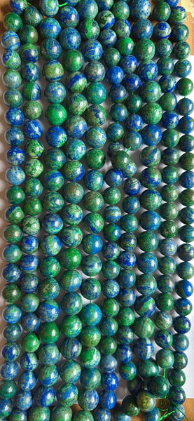 Azurite Malachite Natural AA  -  Smooth Round Beads 16"